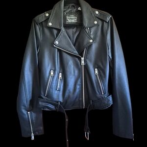 Levi's Black Faux Leather Moto Jacket with Silver Hardware